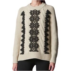 Simply Vera Vera Wang Cream Cable Knit Sweater Black Lace‎ Details Size S
